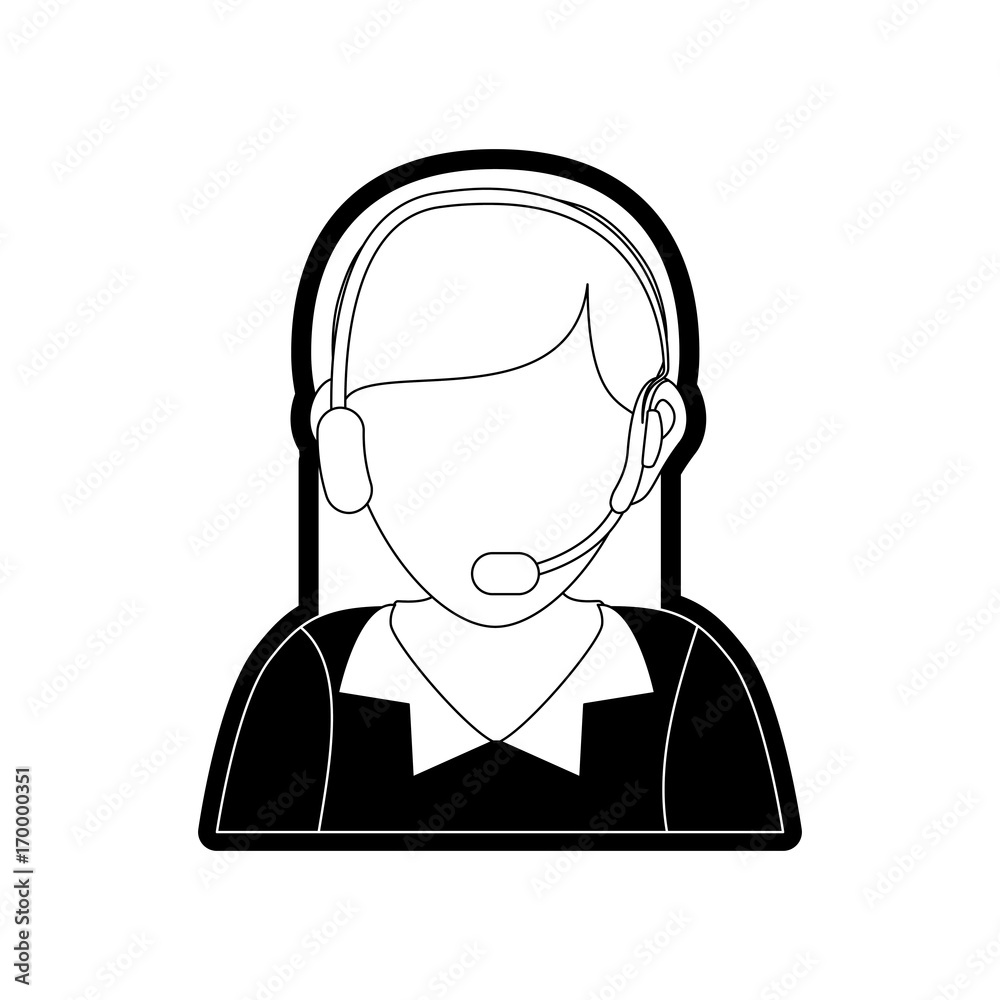 flat line monocormatic woman call center over white background vector illustration flat line monocormatic woman call center over white background vector illustration