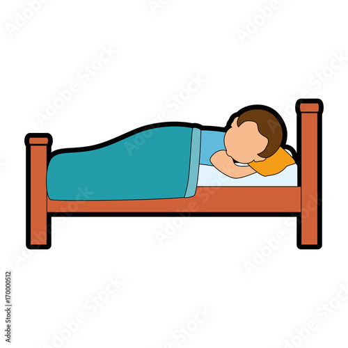 man sleeping on the bed vector illustration design