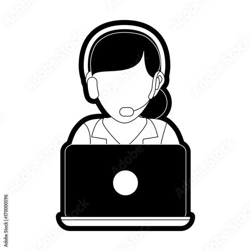 flat line monocormatic woman call center over white  background vector illustration