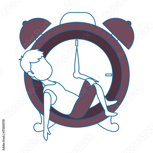 man sleeping on alarm clock vector illustration design