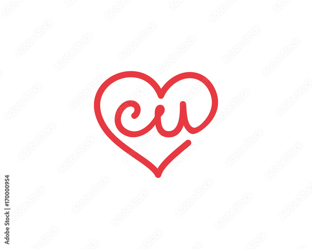 Fototapeta premium Lowercase letter cu and heart 1