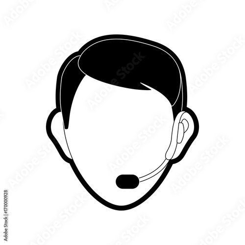 flat line monocromatic face  man call center over white background vector illustration