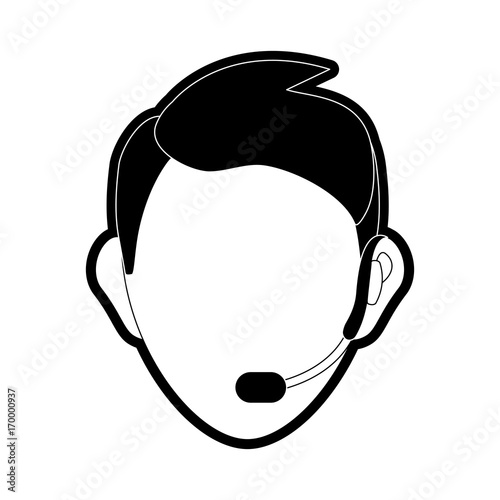 flat line monocromatic face  man call center over white background vector illustration