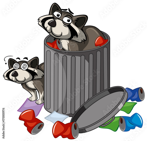 Two racoons in trashcan