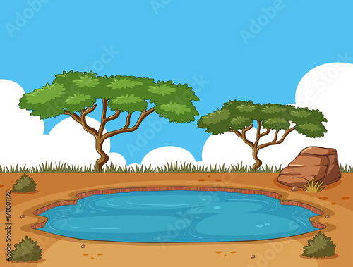 Background scene with pond in the field