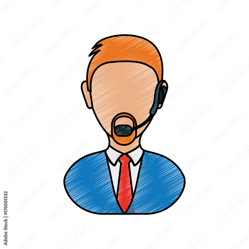 man with headset icon over white background colorful design vector illustration