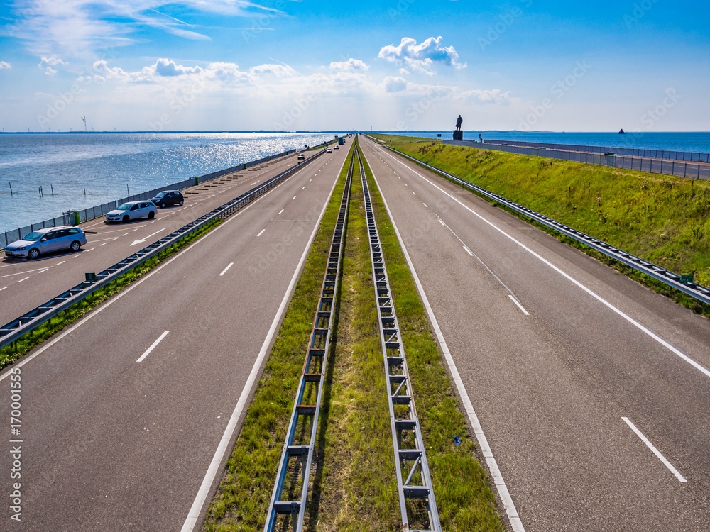 Fototapeta premium Road on Afsluitdijk dam in the Netherlands