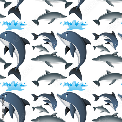 Seamless background with happy dolphins