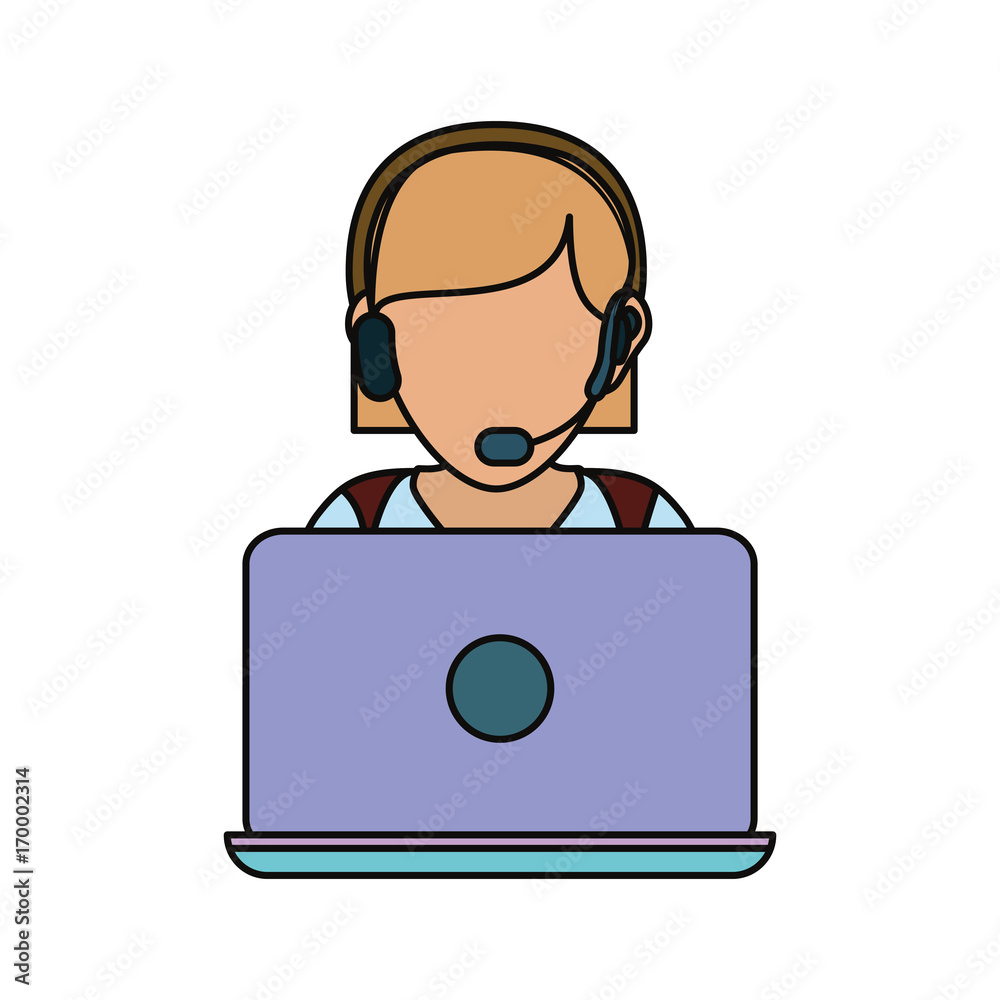 woman with headset and laptop computer icon over white background colorful design vector illustration woman with headset and laptop computer icon over white background colorful design vector illustration