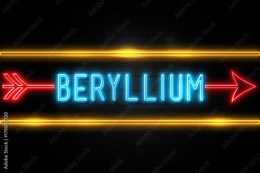 Beryllium  - fluorescent Neon Sign on brickwall Front view