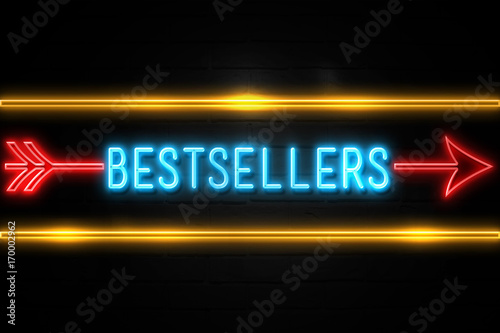 Bestsellers - fluorescent Neon Sign on brickwall Front view