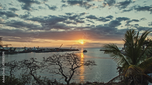 A sunset near the industrial port of the Reunion island