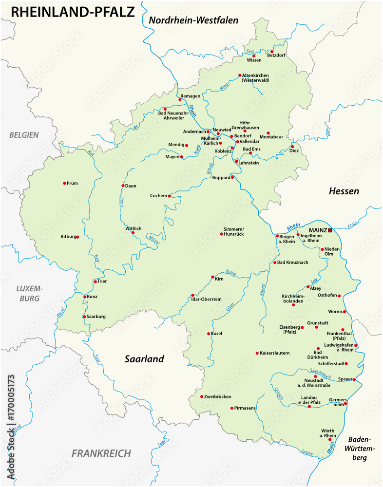 Map of the state of Rhineland-Palatinate map in german language