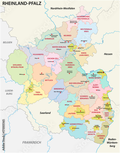 Fototapeta Naklejka Na Ścianę i Meble -  administrative and political map of the state of Rhineland-Palatinate in german language