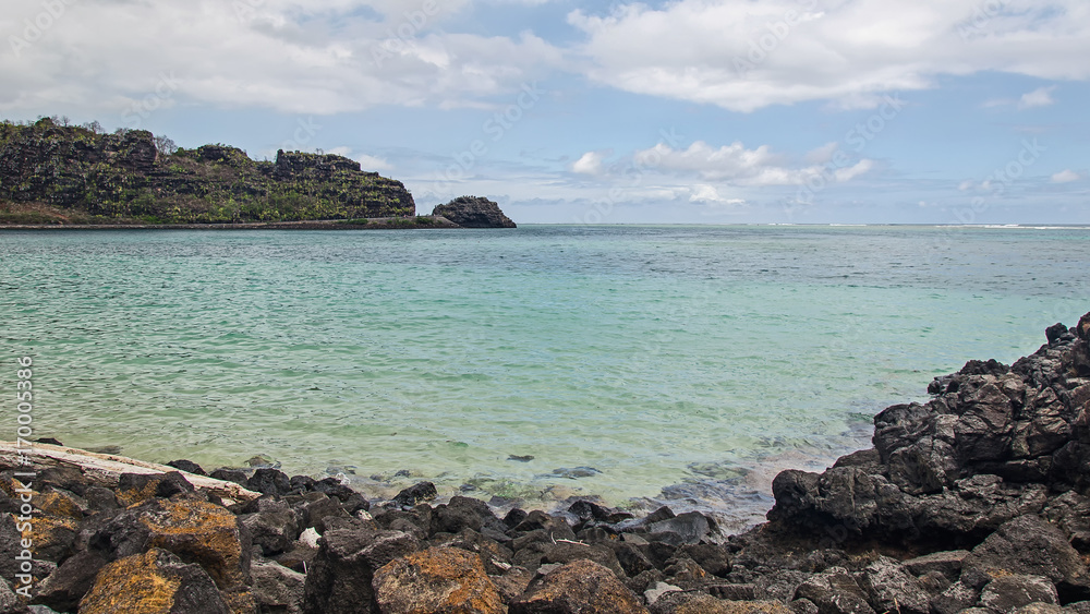 Rockie shore on the beach of Mauritius