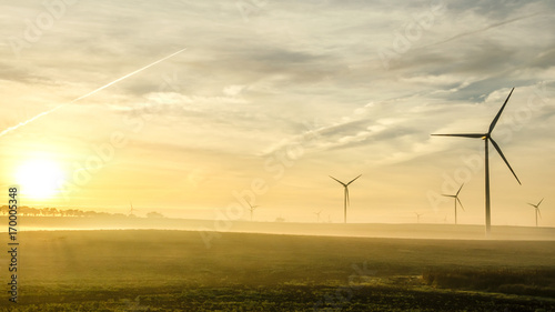 Farma wiatrowa o wschodzie słońca w okolicach Gniewu © joannak24