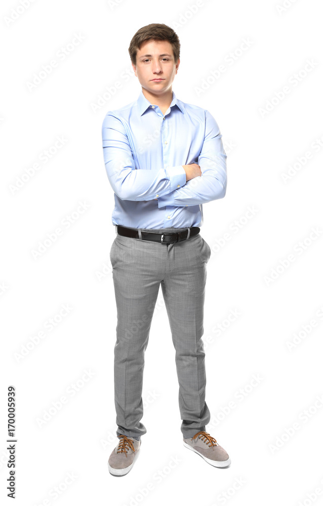Cute teenager boy posing on white background Cute teenager boy posing on white background