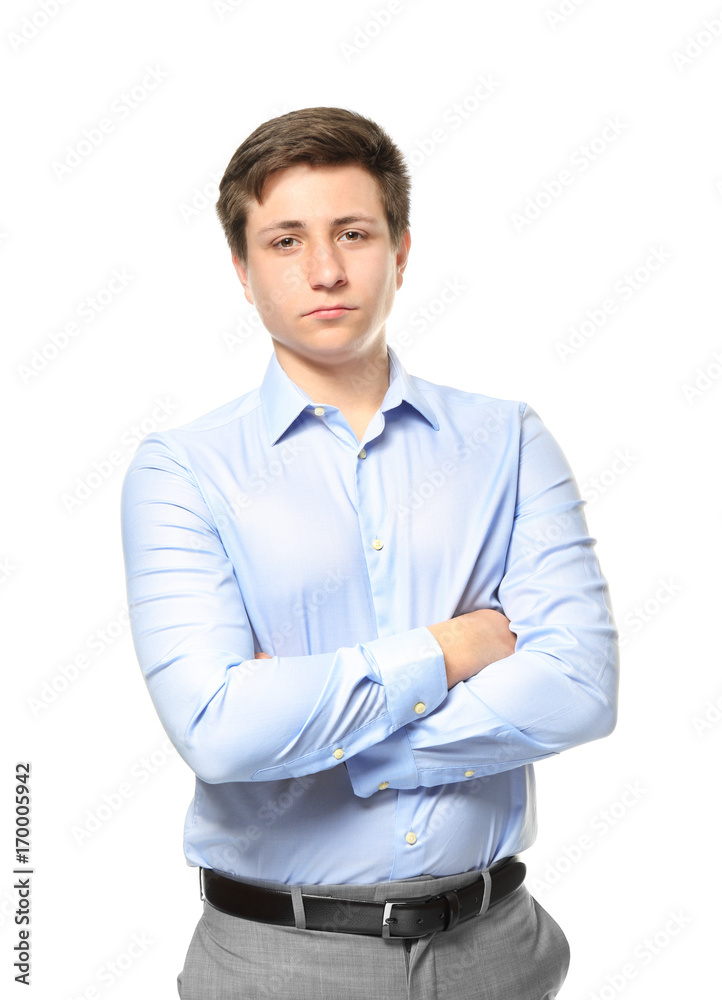 Cute teenager boy posing on white background Cute teenager boy posing on white background