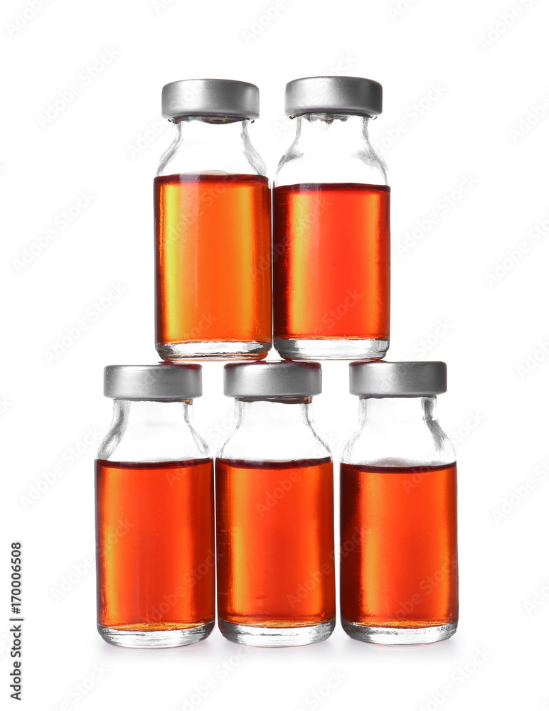 Ampules with vaccine on white background Ampules with vaccine on white background