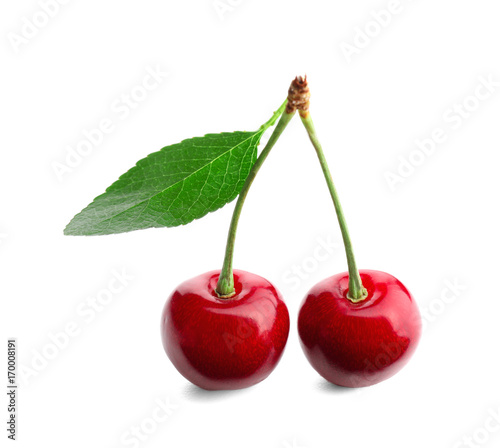 Fresh sweet cherries on white background