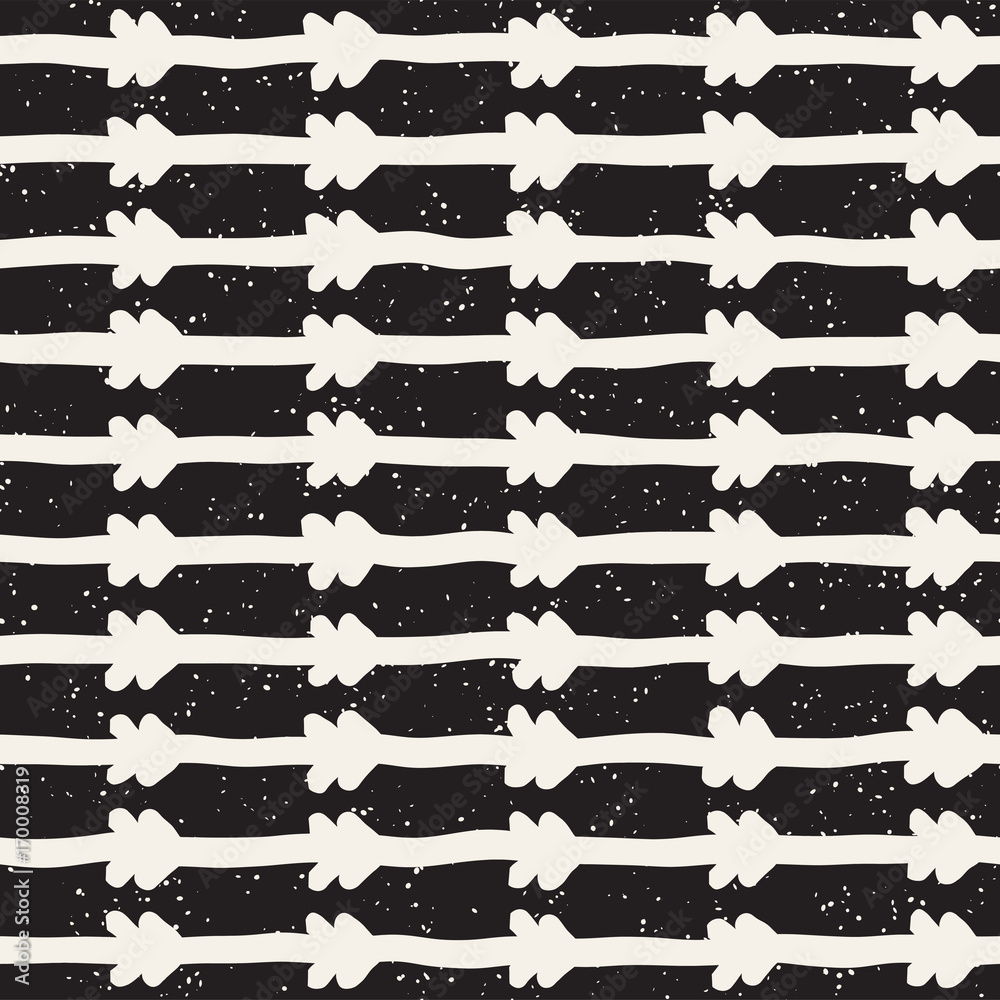 Hand drawn style ethnic seamless pattern. Abstract geometric tiling background in black and white. Vector freehand doodle texture.