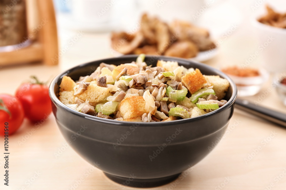 Turkey stuffing for holiday table in kitchen Turkey stuffing for holiday table in kitchen