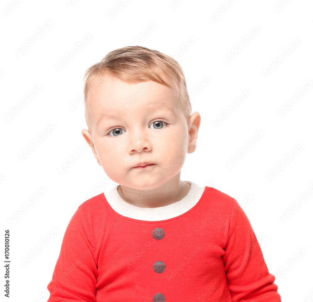 Cute little baby on white background. Christmas concept Cute little baby on white background. Christmas concept
