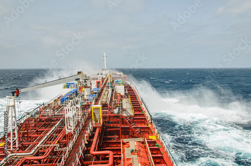 A tanker vessel against rage of the ocean