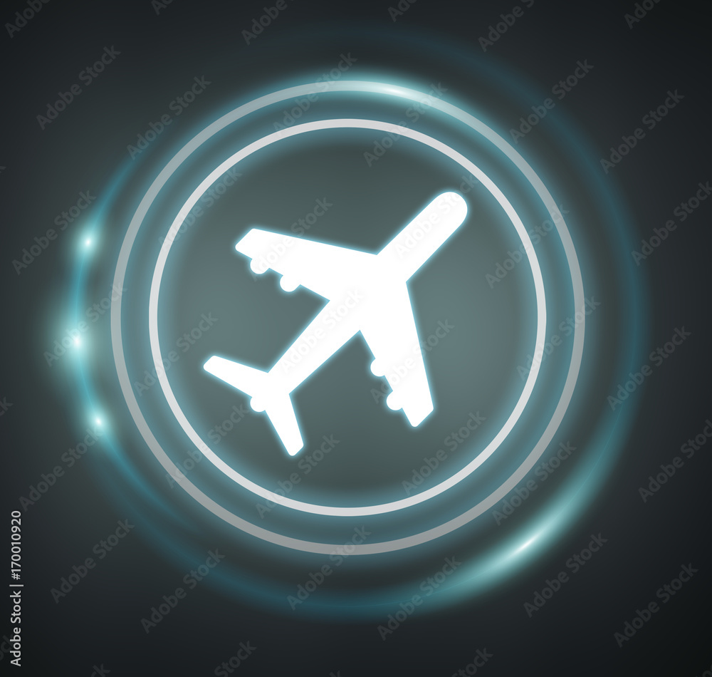 3D rendering plane icon with circles 3D rendering plane icon with circles