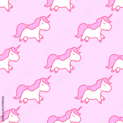 Cute pink unicorn. Seamless pattern. Cartoon vector illustration