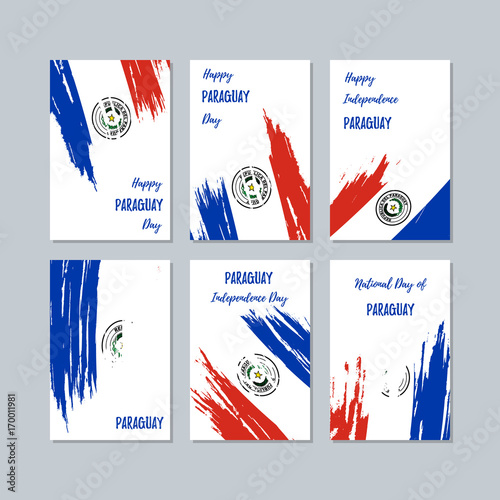 Paraguay Patriotic Cards for National Day. Expressive Brush Stroke in National Flag Colors on white card background. Paraguay Patriotic Vector Greeting Card.