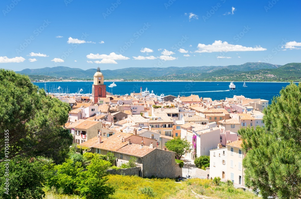 view on famous town Saint Tropez on french riviera in South France