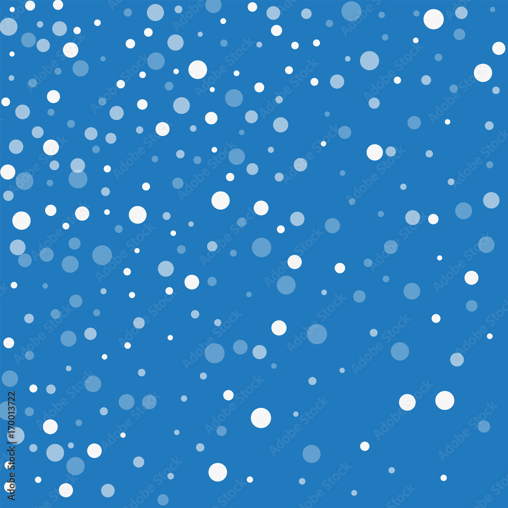 Falling white dots. Abstract scatter with falling white dots on blue background. Vector illustration.