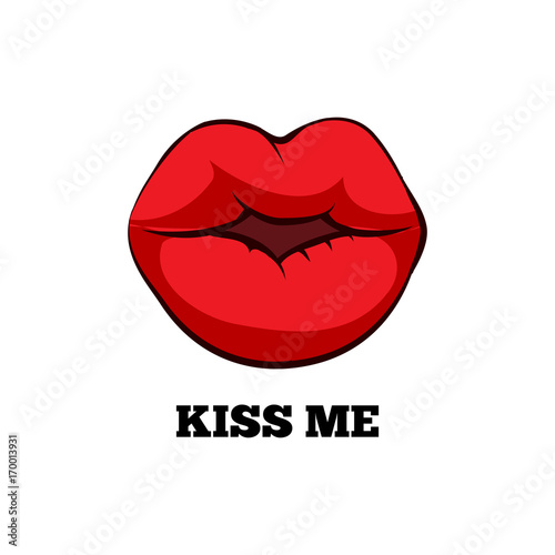 Kiss me. Women red kissing lips. Vector illustration