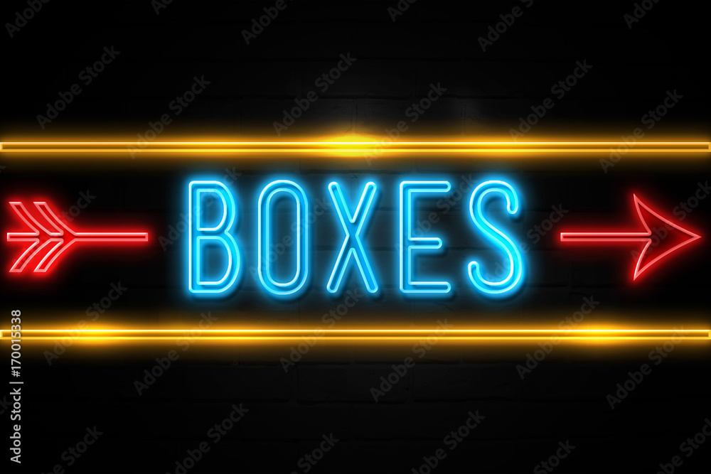 Boxes  - fluorescent Neon Sign on brickwall Front view
