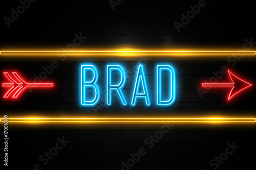 Tablou canvas Brad  - fluorescent Neon Sign on brickwall Front view