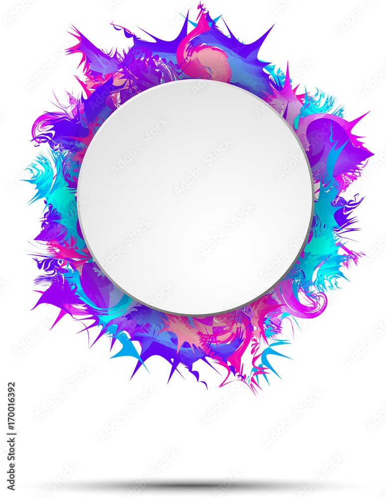 abstract colorful banner with round frame on vivid paint splashes abstract colorful banner with round frame on vivid paint splashes