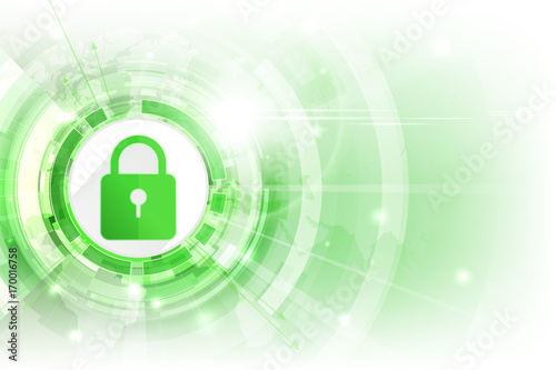 Cyber Security technology on gobal network green color background photo