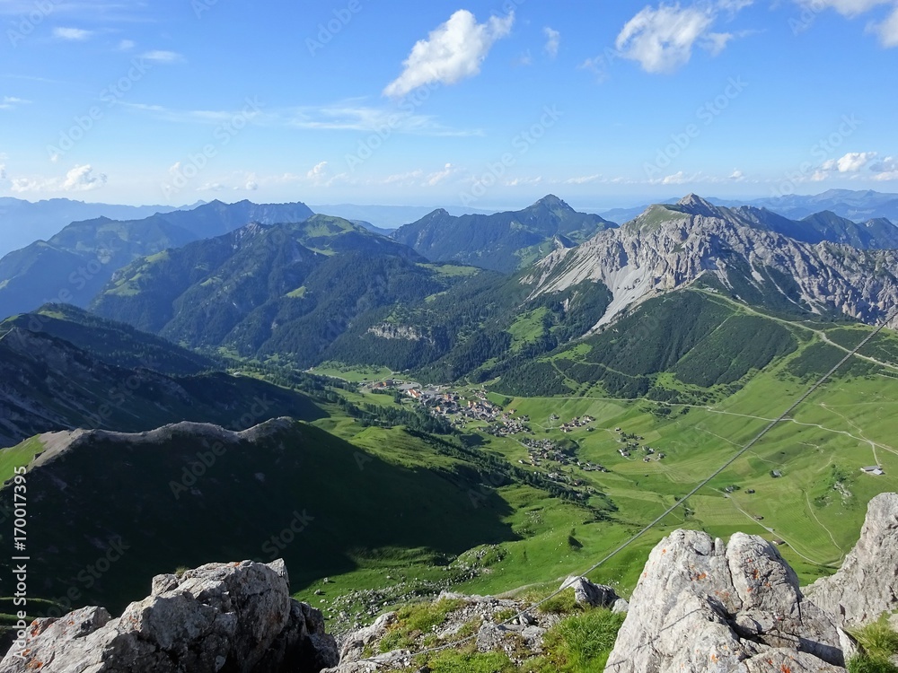 Fototapeta premium panorama view over Malbun Liechtenstein from Augstenberg