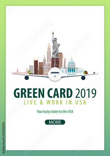Green Card Lottery banner. Immigration and Visa to the USA.