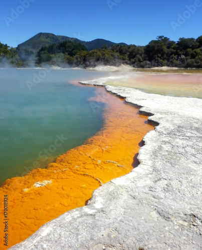 The Champagne Pool at Wai-O-Tapu or Sacred Waters. Thermal Wonderland Rotorua New Zealand