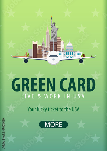 Green Card Lottery banner. Immigration and Visa to the USA.