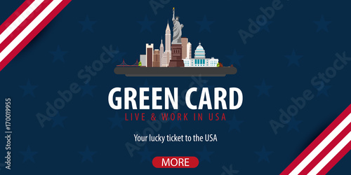 Green Card Lottery banner. Immigration and Visa to the USA.