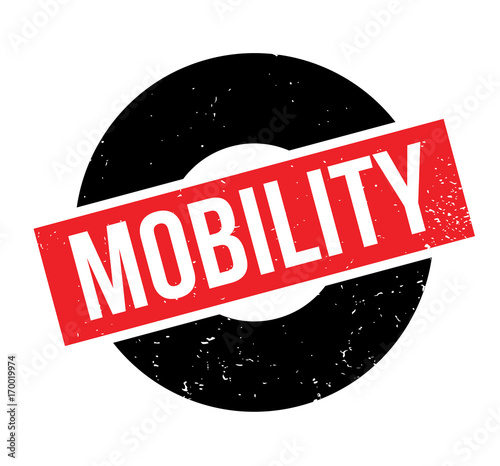 Mobility rubber stamp. Grunge design with dust scratches. Effects can be easily removed for a clean, crisp look. Color is easily changed.