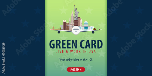 Green Card Lottery banner. Immigration and Visa to the USA.