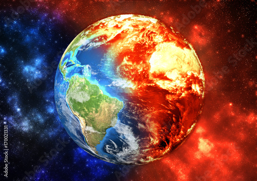 Planet Earth burning, global warming concept. Elements of this image furnished by NASA photo