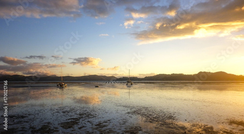 Wonderful sunset at the Natural harbour of the the town of Coromandel, North Island, New Zealand