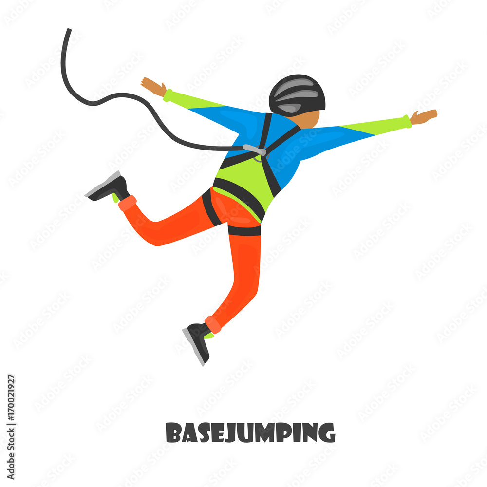 Basejumping man color illustration isolated on white Basejumping man color illustration isolated on white