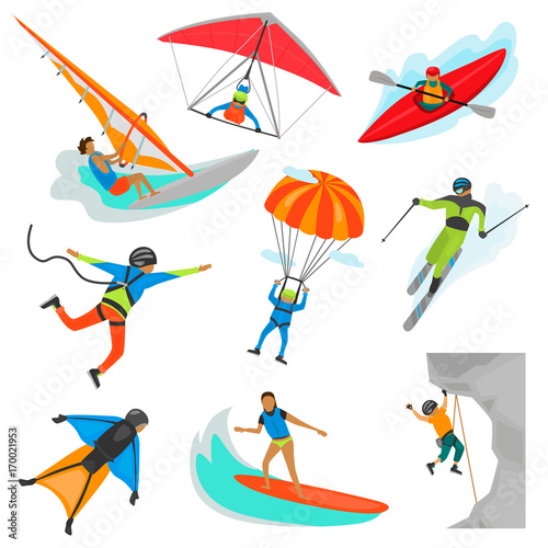 Extreme sports color illustration set isolated on white