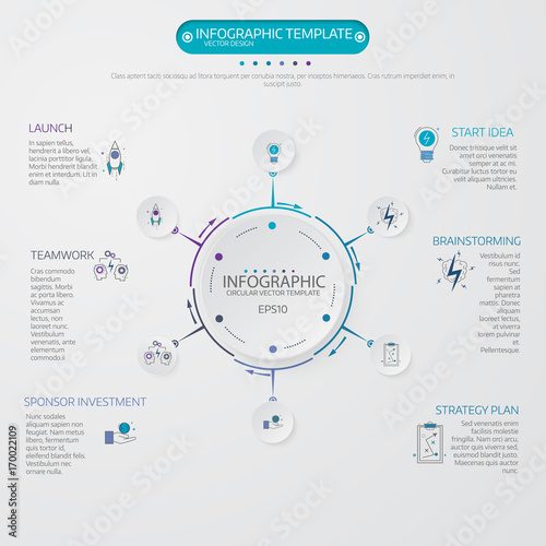 Business data visualization. Process chart. Abstract elements of graph, diagram with 6 steps, options, parts or processes.
